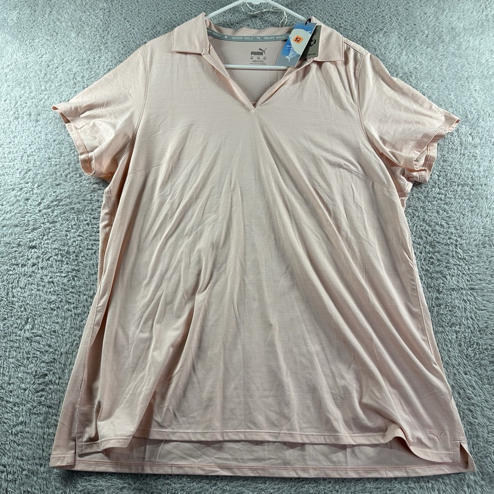 Puma Golf Polo Shirt Womens 2x Cloudspun V Neck Coast Rose Dust Pink Stretch NWT